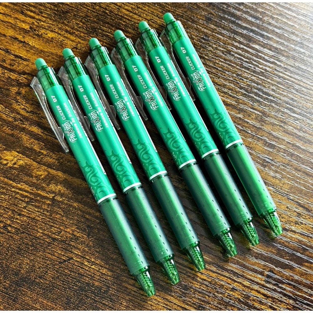 Pilot FriXion Clicker 07 Retractable Clicker Erasable Gel Pens Green 6 Pack